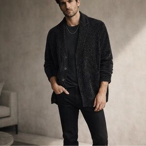 John Varvatos Black Textured Cardigan